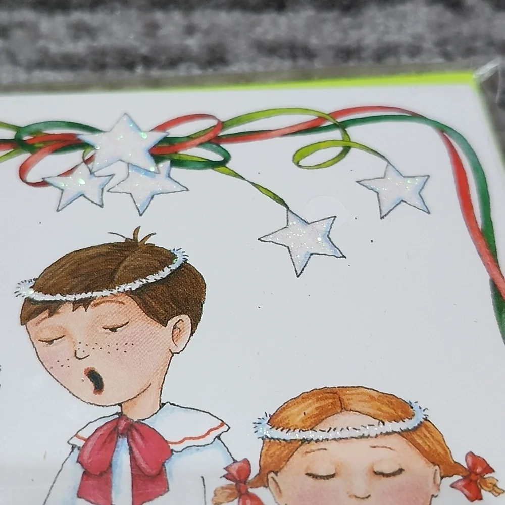 VINTAGE MARY & CO. NOEL CHURCH CHOIR GLITTER NOTE GREETINGS CARDS & ENVELOPES